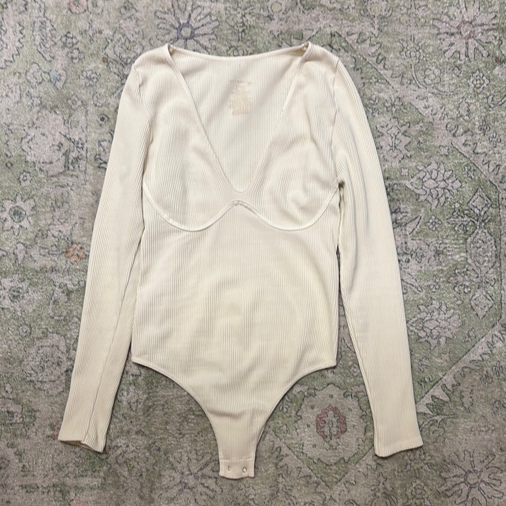 Free People Cream Long Sleeve Bodysuit